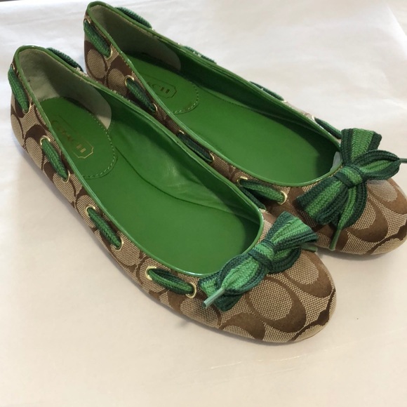 Coach Signature Green & Brown Ballet Flats